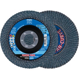 PFERD POLIFAN®-Curve Radial Type Flap Disc - 5" x 7/8", 40 Grit Zirconia, Welding Accessory and Angle Grinder Attachment - For Steel and Stainless Steel (INOX) Grinding - Pack of 2 - Part 66990