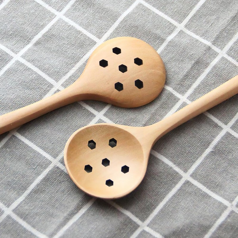 1pcs Long Slotted Spoons Wooden, Jam Spoons, Olive Spoons Korean