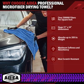 AIDEA Professional Microfiber Drying Towel-2PK, Premium Scratch-Free, Strong Water Absorption Towels for Cars, SUVs, RVs, Trucks, and Boats Gifts(24 in. x 31 in.)-Blue
