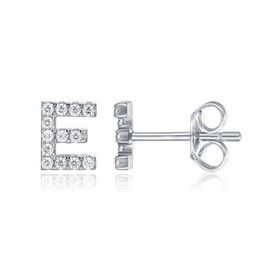 PAVOI 925 Sterling Silver CZ Simulated Diamond Stud Earrings Fashion Alphabet Letter Initial Earrings - E