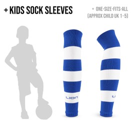 LION SPORTSWEAR Kids/Youth Football Sock Sleeves To Accompany Grip Socks - Fits Over Calf/Shin Pads - Variety Of Colors To Match Your Team Kit (Blue/White)