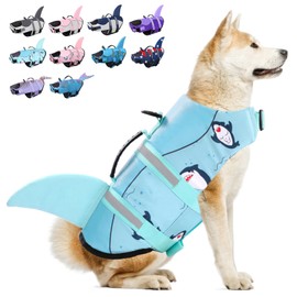 Dog Life Jacket - Shark Life Vest for Swimming Boating - Reflective Lifejacket Swimsuit for Small Medium Large Dogs - High Buoyancy Lifesaver Preserver with Rescue Handle, Green Dolphin XL