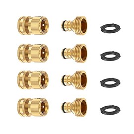 FINEST+ Garden Hose Quick Connector, Solid Brass 3/4 Inch Thread Fitting No-Leak Water Hose Female and Male Easy Connect (4 Sets)