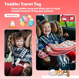 Toddler Busy Board Montessori Toys - Quiet Book for Boys Girls Toddlers Birthday Gift, Busy Book for Learning Fine Motor Skills Educational Activities, Sensory Travel Toy for Airplane & Car (Pink)