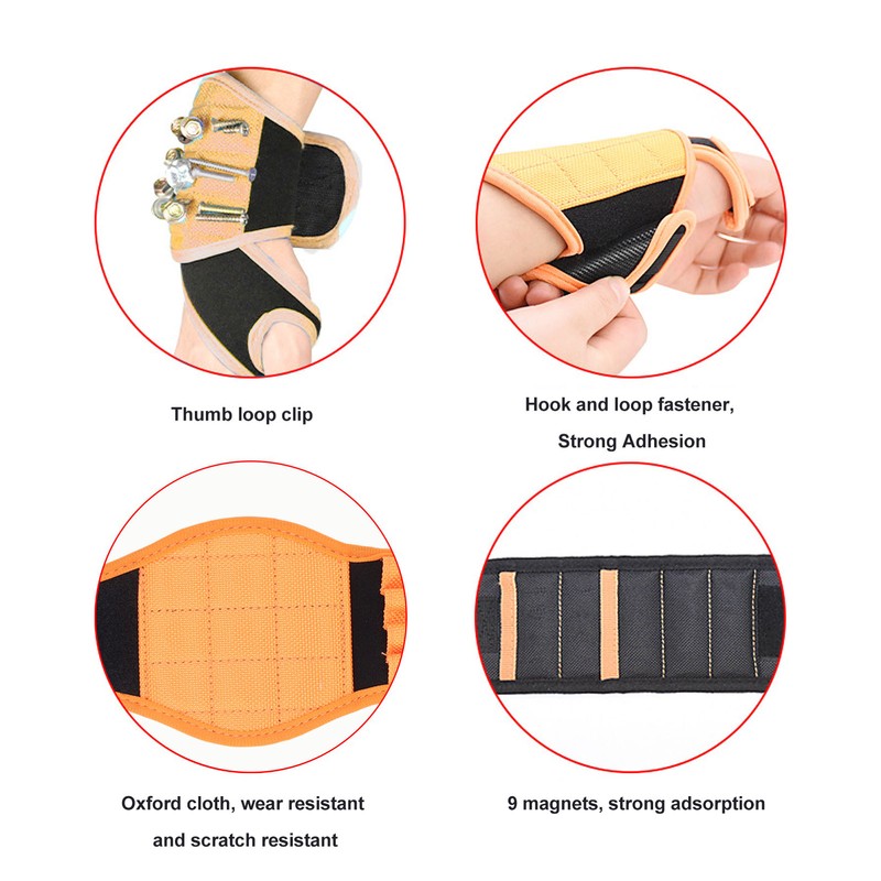 Wrist Magnet Tool Belt Orange 9 Magnets Wrap Around Magnetic