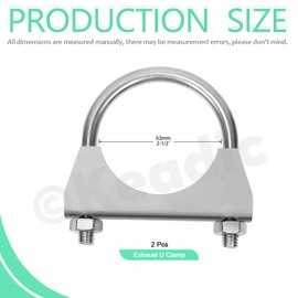 Keadic 2Pcs 2-1/2" U-Bolt Muffler Tip Exhaust Hook 304 Stainless Steel U-Bolt Clamps (63mm)