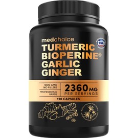 4-in-1 Turmeric and Garlic Supplements with BioPerine – 2360mg Turmeric Ginger Root Capsules with Garlic – High Potency Herbal Blend (120 ct)