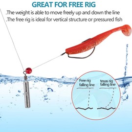 THKFISH 25pcs Fishing Sinker Free Rig Sinker Fishing Weight Drop Shot Sinker Cover Ring 14g Thin Shape