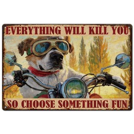 SUPERDANT Blechschild Hunde Motorrad Motiv Lustiges Metallschild Mit Welpen Motorrad Retro Blechschilder Vintage Garage Metallschilder Für Zuhause Männerhöhle Dekoration Blechschilder Cafés Bars