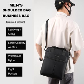 Men's 14 Inch Laptop Shoulder Bag Nylon Messenger Bag Business Waterproof Casual Black Crossbody Bag for Work Travel Outdoor Black, black