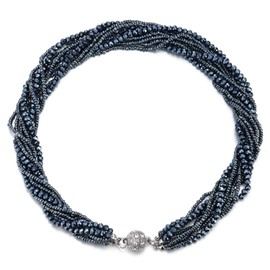Dark Blue Statement Necklace Multi-layer Beads Crystal Braided Chain Choker Collar Magnetic Clasp(CA)