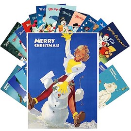 PIXILUV Vintage Postcards (24 pcs 4"x6" each) Snowmen Coming to Life in the Christmas Season Vintage Christmas Postcards Retro Greeting Card Poster Reprint
