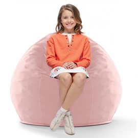 HABUTWAY 2FT Bean Bag Chair, 2' Beanbags Small Bean Bag Chairs with Filling, Teardrop Bean Bag Chair Luxurious Velvet Ultra Soft Fur with Removable Cover (Soft Pink)