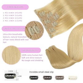 LieblichWelle Human Hair Extensions Clip in Hair Extensions Real Human Hair Blonde 14 inch, 7pcs, 70g/Pack, Salon-Grade Quality, Easy Comfort Wear for Women (Blonde, 14 inch)