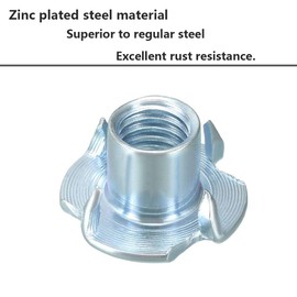 NGe M10 x 10mm T-Nuts, 4-Prong Tee Nut Fasteners, Pronged Tee Nut for Wooden Furniture and Climbing Hold, Pack of 50