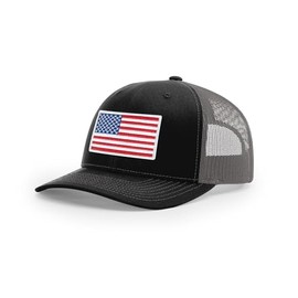 Joe's USA Richardson 112 Classic Six Panel USA Flag Patch Trucker Cap-OS-Black/Charcoal