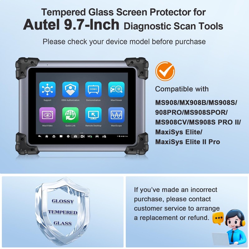 BSTW for Autel Scanner 9.7-Inch Screen Protector for Autel MX908B/908PRO/MS908SPOR/MaxiSys