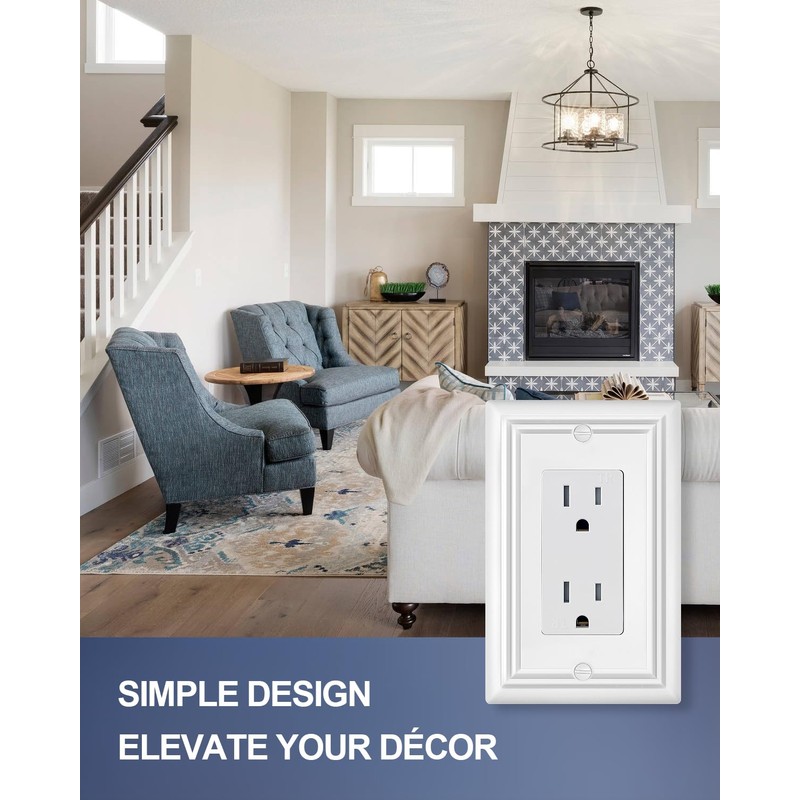 ZILLSEA Pure White Decorator Wall Plates, 4-Pack Switch Plates and
