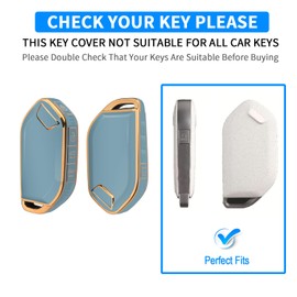 QBUC for Kia Key fob Cover,Soft TPU 360°Car Key Case Protector with Leather Keychain Compatible with Kia Telluride 2023/2024 5 Buttons Smart Key (Blue)