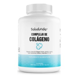 Triple colágeno (Marino, Porcino y Bovino) De Tipo 1, 2 Y 3 + Ácido Hialurónico y Biotina - Con vitamina C, D3 Y E - 200 Cápsulas - S&V - Sin Gluten y Sin OMG