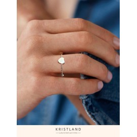 KristLand Chain Rings Heart Opal Ring 925 Sterling Silver Adjustable Ring for Womens Birthday Holiday Jewelry Gift for Ladies