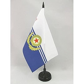 Korean People's Army Naval Force Table Flag 5'' x 8'' - North Korea military Desk Flag 21 x 14 cm - Black plastic stick and base - AZ FLAG