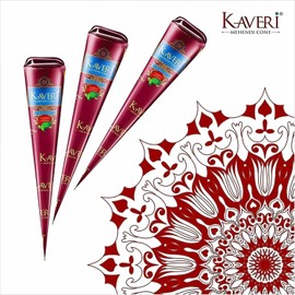 Kaveri 6 x 25g Natural Cones - No PPD & Chemicals - Long Life - Dermatologically Tested - For Creative Decorations, Easy to Apply with Kajal