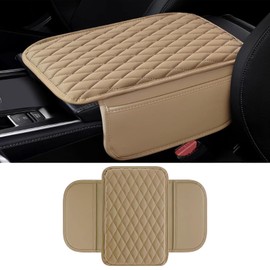 qboonpt Arm Rest Cover Pad for Car, PU Leather Center Console Cover with Side Storage Bag, Universal Comfortable Armrest Storage Box Interior Accessories for Most Car Center Consoles (Beige)