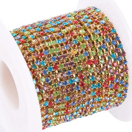 Craftdady 10 Yards 2mm Crystal Rhinestone Chain Brass Claw Cup Diamond Chain for Jewelry Bracelet Crafts Colorful