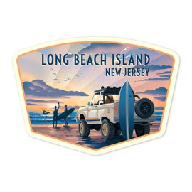 Die Cut Sticker Long Beach Island, New Jersey, Beach Lithograph, Contour Vinyl Sticker 1 to 3 inches (Waterproof Decal for Cars, Water Bottles, Laptops, Coolers), Small