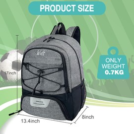 WOLT | Youth Soccer Bag, Soccer Backpack, Basketball Backpack with Cleat Shoe and Ball Compartments Sports Backpack for Volleyball Football for Men Women (Grey)