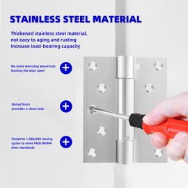 Tellfeel 5 Inch Self-Closing Door Hinge Adjustable Spring Heavy Duty Hinge 6 Inch Stainless Steel Mortise and Tenon Spring Hinge Bathroom Storage Room Basement Door Hinge - 2 Pack