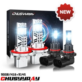 CHUSYYRAY For 2004-2014 Ford F150 10000K LED Headlight Hi/Lo+Fog Light 4 Bulbs H13 H10 Kit