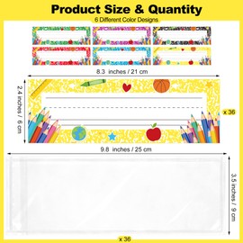 Aodaer 36 Pack Back to School Desk Name Tags for Classroom 8.3 x 2.4 Inch with Clear Cover Self-Adhesive Notebook Name Stickers Name Plates for Classroom Decor, Kindergarten, Preschool Supplies