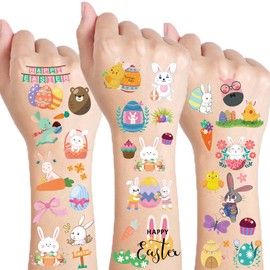 Easter Temporary Tattoos for Kids, 10 Sheets Easter Eggs Rabbit Tattoos Stickers Bunny Carrot Chick Print Waterproof Fake Tattoo Stickers for Easter Holiday Party Supplies Making Decor