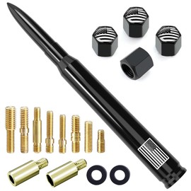 Car Truck Bullet Antenna with Tire Valve Caps American Flag Universal Short Replacement for GMC Sierra Chevy Silverado Dodge Ram 1500 2500 3500 Ford F150 F250 F350 Super Duty Raptor Accessories, Black