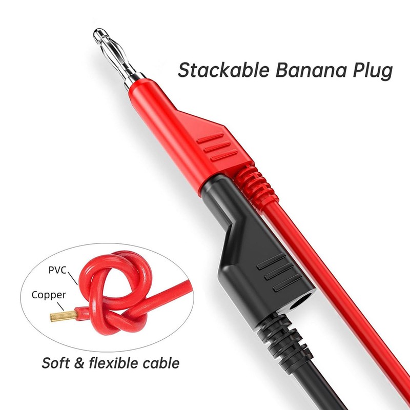 Cleqee Pack of 5 Crocodile Clips to Banana Plug Cable,