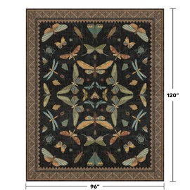 Black Washable Insect Area Rugs 8x10 - Bug, Dragonfly, Bee, Moth, Butterfly Print Rugs for Living Room, Bedroom, Dining Room Under Table, Playroom, Dark Whimscal Boho Carpet, Soft & Non Slip