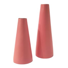 Set of 2 Tealight Holders in Pink Lacquered Wood (d. 6.5 cm x h. 14.5 cm - d. 7 cm x h. 20 cm)