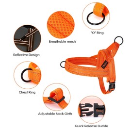 Didog Soft Mesh Padded Dog Vest Harness,Escape Proof/Quick Fit Reflective Dog Strap Harness, Easy for Training Walking (L:chest 26-32", Orange)