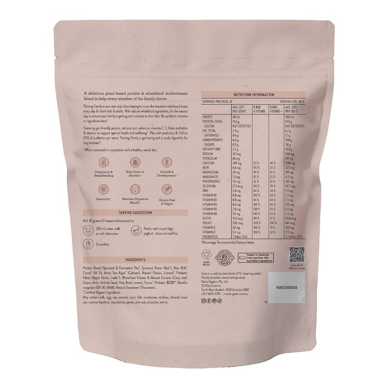 Nutra Organics Thriving Family Protein - Double Choc, 450g