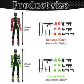 2 Stück T13 Action Figure Satz (Unmontiert), Titan 13 Actionfiguren,3D-gedruckter Mehrgelenke,Lucky Mobil Roboter Actionfigur Dummy,Desktop-Dekorationen für Spielliebhaber Spielzeug (Schwarz Rot Grün)