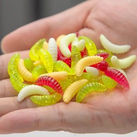 350 Pieces Artificial Bait Worms Fish, Fishing Bait Box Set Soft Plastic Worms Artificial Earthworm Artificial Worm Trout Bait Rubber Set for Fishing, 150 Mealworms + 200 Small Earthworms