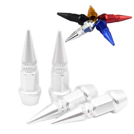 Tapon Pivote Valvula Cubre Llanta Aluminio Auto Moto SUV Bicicleta (4 Piezas) (Pico Plata)