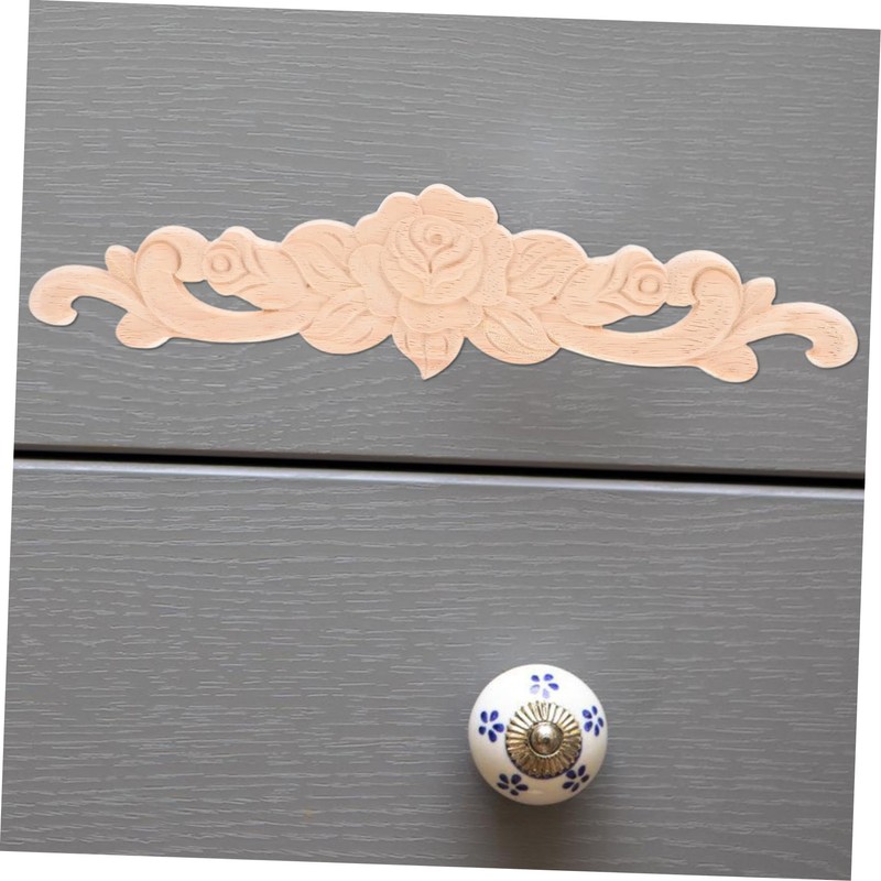 TEHAUX Wood Carved Onlays Appliques 2pcs Rose Flower Decorative Patches