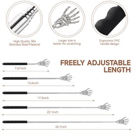 Xpudding Back Scratcher Set, 3 Pack Stainless Steel Telescoping Scratchers with Bear Claw, Skeleton Hand, Paw Design, Black Handle with Storage Pouch