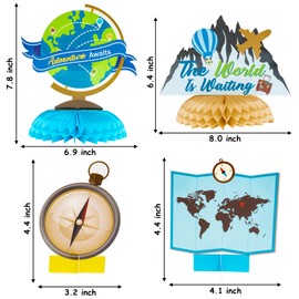 OSNIE 12Pcs Travel Themed Honeycomb Centerpieces Table Toppers Adventure Awaits Party Decor Travel Around The World Bon Voyage Table Decor Photo Props for Let The Adventure Begin Going Away Party