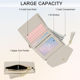 Sunwel Fashion Girls Wallet Cute Coquette Bow Small Zipper Coin Wallet Aesthetic Card Holder ID Window with Tassel Charm for Women, GREY, Coquette