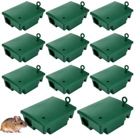 Qualirey 12 Packs Rat Bait Station Outdoor Rodent Rat Traps with Key Rodent Traps Box Mouse Bait Station Keeping Pets and Children Safe Indoor Outdoor (Green)