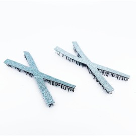 KAMIPITA (Bargain Set of 2) Cute Hair Clips, Velcro, Blue, Hair Clips, Mini, Glitter, Glitter, Hair Clips, Hair Elastic for Kids, Glitter Hair Clips, Bangs Clips, Non-Tracing, Cute (Cross Sky Blue, 2